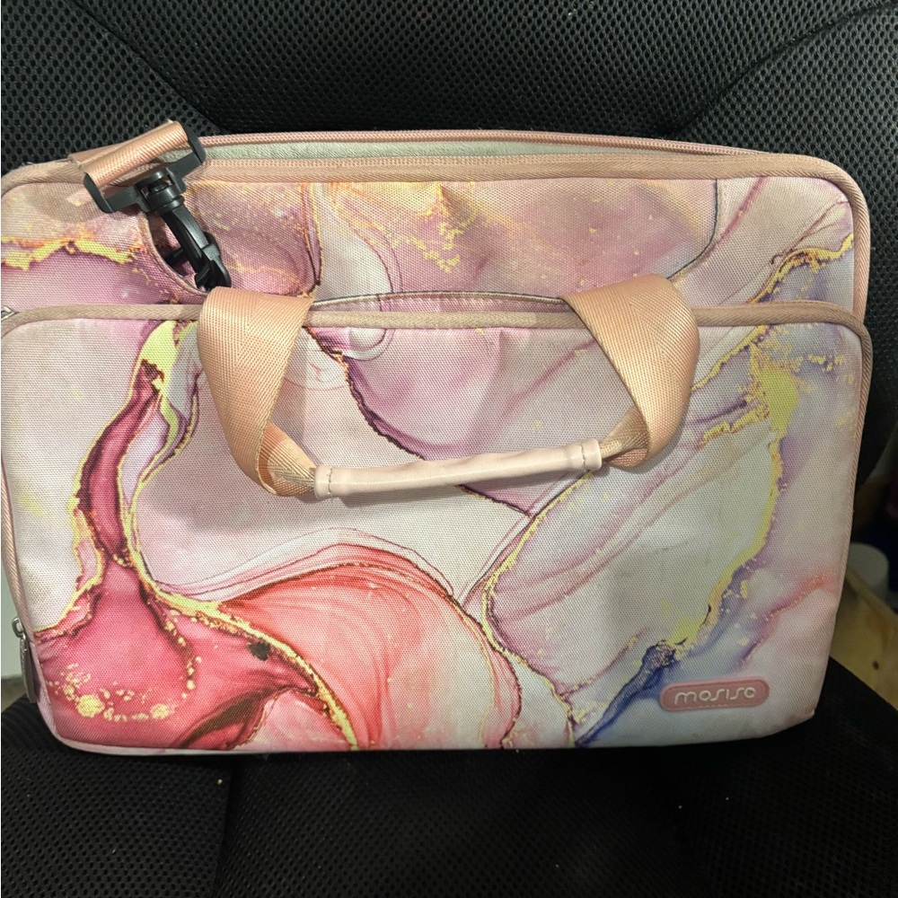 Marble Laptop Bag with Pink and Gold Accents